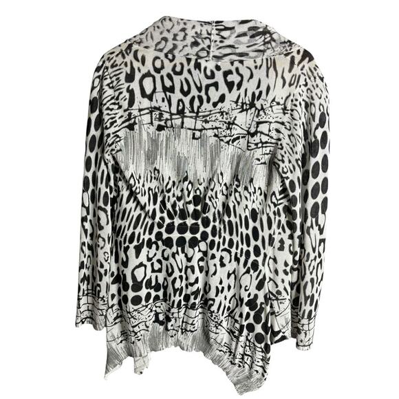 Alberto Makali Open Front Leopard Print Cardigan Black White Size L - Picture 2 of 3